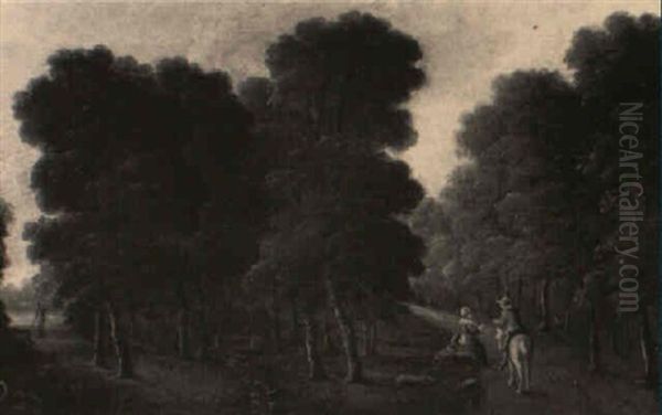 Wayfarers In A Wooded Landscape Oil Painting by George Philip Reinagle