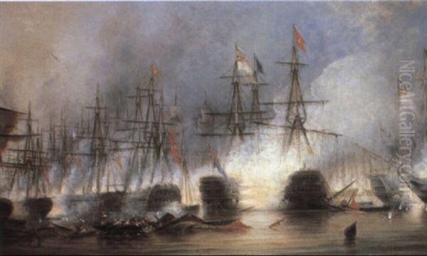 The Battle Of Navarino Oil Painting by George Philip Reinagle