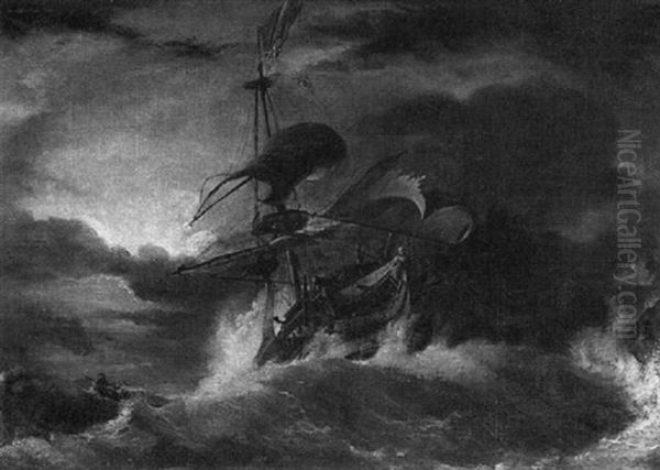 A Frigate In Stormy Seas Oil Painting by George Philip Reinagle