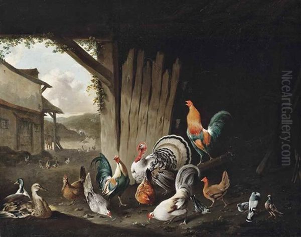 Turkeys, Chickens, Ducks And Pigeons In A Farm Oil Painting by Philipp Reinagle