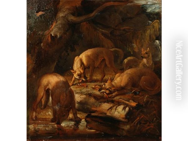 Four Hounds In A Woodland Oil Painting by Philipp Reinagle