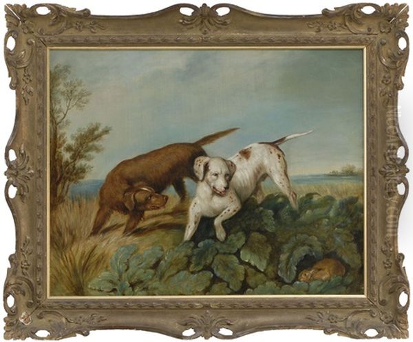 Two Hounds Hunting A Rabbit Oil Painting by Philipp Reinagle