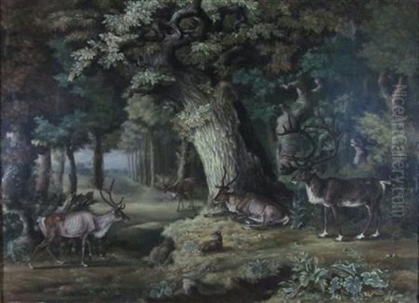 Stags In A Forest Oil Painting by Philipp Reinagle