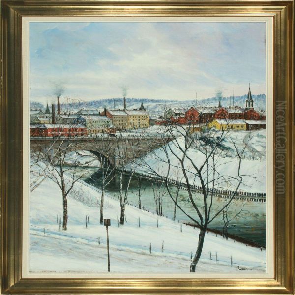 Scenery Withakerselven By Nybroen At Oslo Oil Painting by Christian Bonnesen