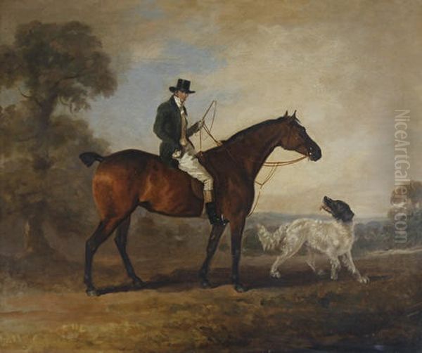 A Gentleman Seated Upon A Hunter With Spaniel Beside Oil Painting by Philipp Reinagle