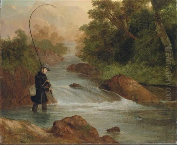 A Gentleman Fishing Oil Painting by Philipp Reinagle