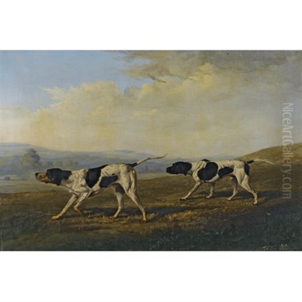 Two English Pointers Scenting Game Oil Painting by Philipp Reinagle