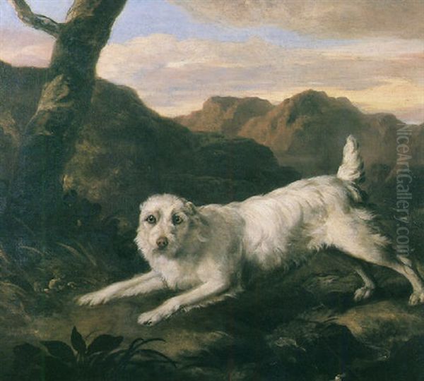 Portrait Of A White Dog In A Landscape Oil Painting by Philipp Reinagle