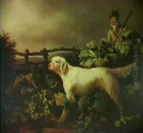 An English Setter In A Landscape With A Pheasant Hiding     Among Burdocks Oil Painting by Philipp Reinagle