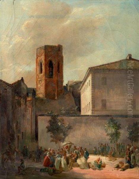 Scene De Marche A Carpentras Oil Painting by Denis Bonnet