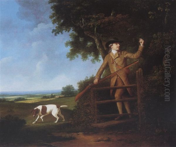 A Gentleman Out Shooting In A Landscape With His Pointer Oil Painting by Philipp Reinagle