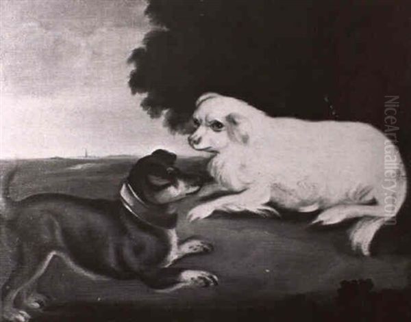 Two Pups In A Landscape Oil Painting by Philipp Reinagle