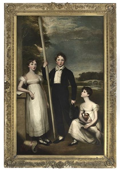 Portrait Of Caroline, Henry Frederick And Emily, The Children Of Henry Walker, Esq. Of Blyth Hall, Nottingham, And Of Clifton Park And Eastwood House, York (1775-1860), And His Wife Elizabeth Abney Walker (1786-1850) Oil Painting by Ramsay Richard Reinagle