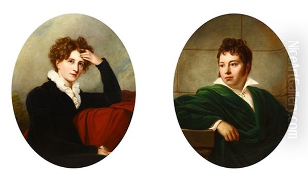 A Pair Of Portraits Of A Distinguished Lady And Gentleman Oil Painting by Ramsay Richard Reinagle