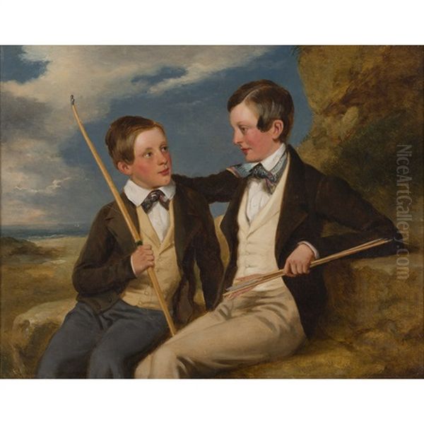 The Young Archers William And David Pringle Oil Painting by Ramsay Richard Reinagle