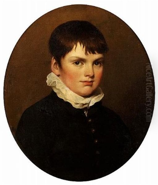 Portrait Of A Young Boy In A Black Coat With A White Collar Oil Painting by Ramsay Richard Reinagle