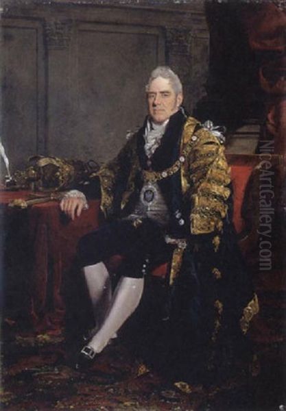 Portrait Of Sir Charles Flower, Bt, Lord Mayor Of London Wearing Robes Of Office Oil Painting by Ramsay Richard Reinagle