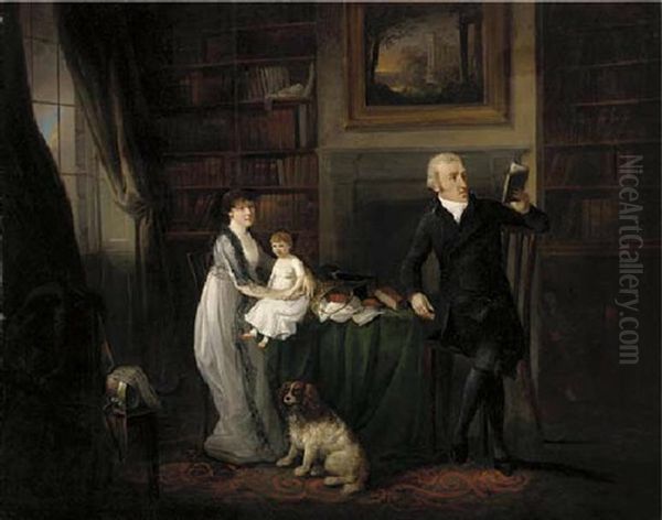 Portrait Of A Family In A Library With Their Dog Oil Painting by Ramsay Richard Reinagle