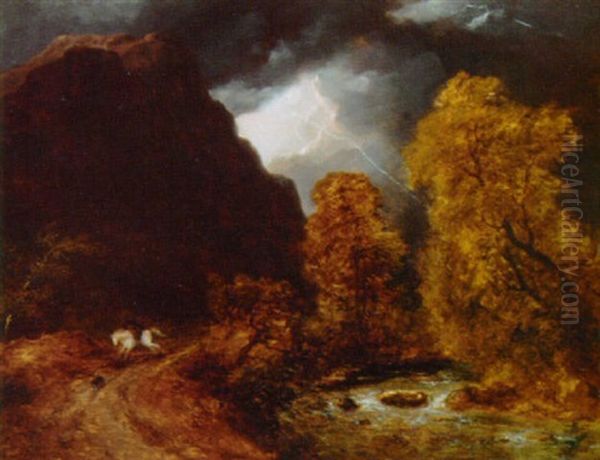 High Apon Barrowdale On The River Grange Oil Painting by Ramsay Richard Reinagle