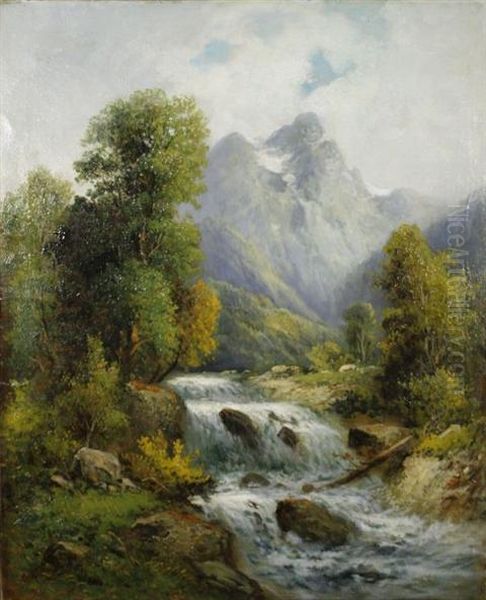 Mountain Landscape With River Oil Painting by Francois Bonnet