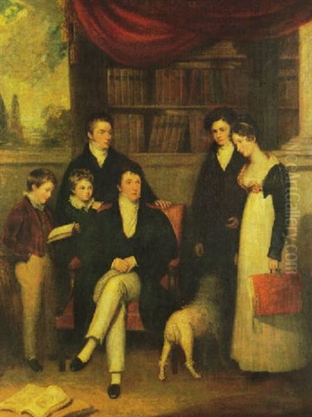 Portrait Of A Family Group, Said To Be Alexander Pope And   His Family Oil Painting by Ramsay Richard Reinagle