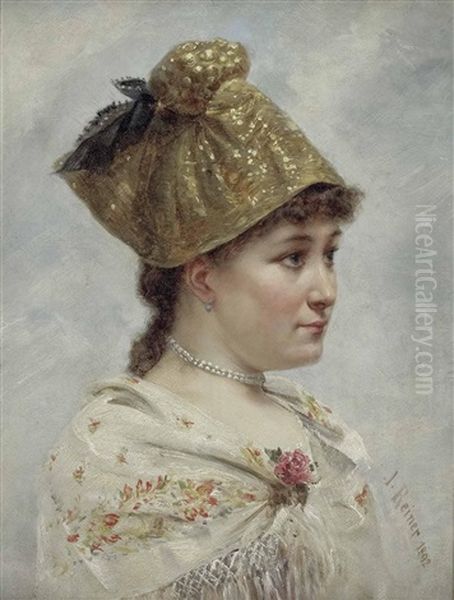 Bildnis Einer Jungen Frau Mit Goldhaube Oil Painting by Joseph Reiner