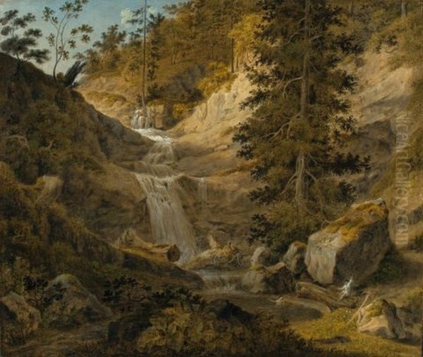 Wasserfall In Der Schweiz Oil Painting by Friedrich Christian Reinermann