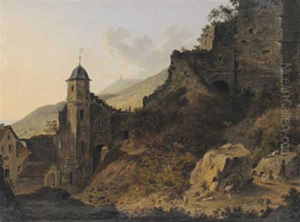 Ansicht Vom Schlos Und Ruine Gondorf An Der Mosel Oil Painting by Friedrich Christian Reinermann