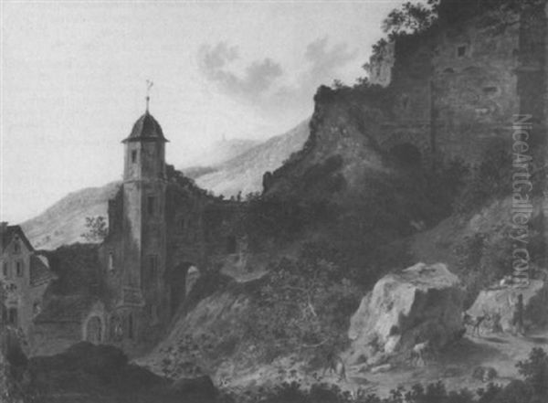 Ansicht Von Schlos Gondorf An Der Mosel Oil Painting by Friedrich Christian Reinermann