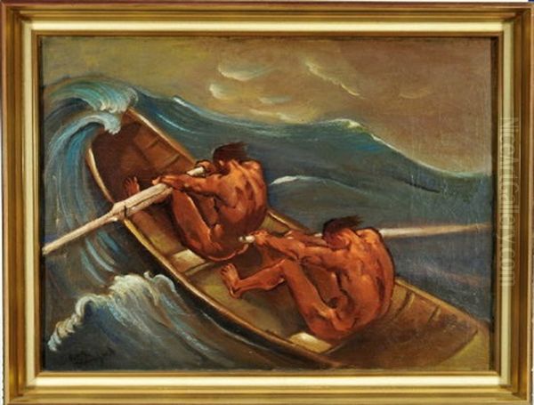 Zwei Ruderer Auf Sturmischer See Oil Painting by Franz Reinhardt the Elder