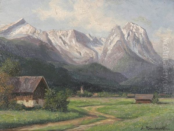 Blick Auf Garmisch Mit Dem Wettersteingebirge Oil Painting by August (Friedrich A.) Reinhardt