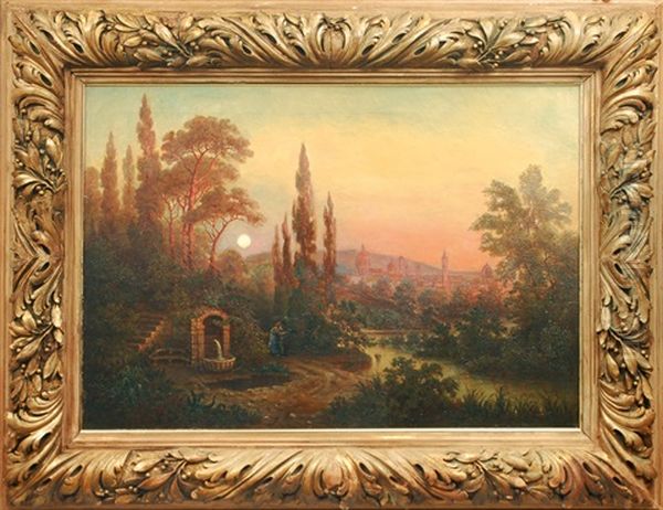 Florence In The Evening Sun Oil Painting by August (Friedrich A.) Reinhardt