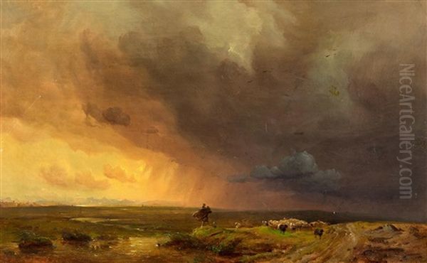 Voralpenlandschaft Mit Aufziehendem Gewitter Oil Painting by Carl August Reinhardt