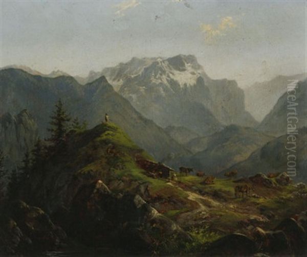 Tiroler Gebirgslandschaft Im Sommer Oil Painting by Carl August Reinhardt