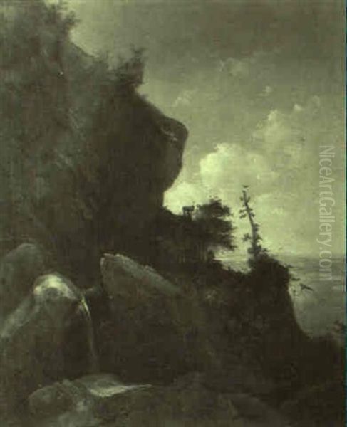 Einsiedler In Berglandschaft Oil Painting by Carl August Reinhardt