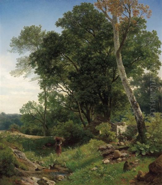 Holzsammlerin Am Heimweg Oil Painting by Johann Jacob Reinhardt