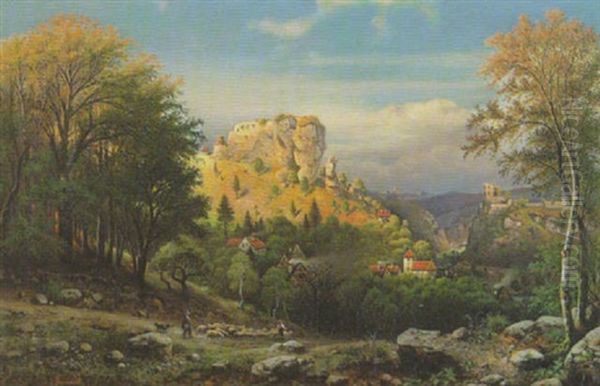 Motiv Aus Der Frankischen Schweiz (streitberg In Oberfranken?) Oil Painting by Johann Jacob Reinhardt