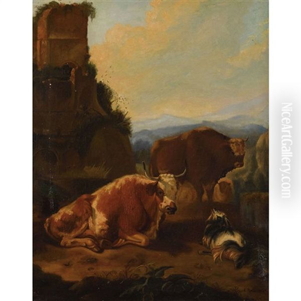 Italienische Landschaft Mit Rastendem Vieh Oil Painting by Louis (Ludwig) Reinhardt