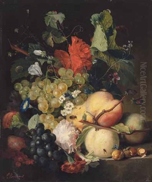 Fruchtestillleben Mit Insekten Oil Painting by Louis (Ludwig) Reinhardt