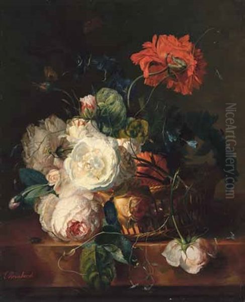 Blumenstillleben Mit Einer Sitzenden Fliege Oil Painting by Louis (Ludwig) Reinhardt