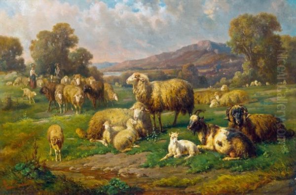 Schafherde Oil Painting by Louis (Ludwig) Reinhardt