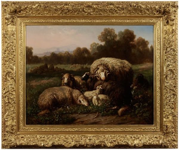 Resting Sheep Oil Painting by Louis (Ludwig) Reinhardt