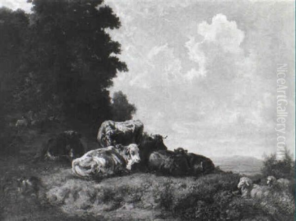 Landschaft Mit Ruhendem Vieh Oil Painting by Louis (Ludwig) Reinhardt