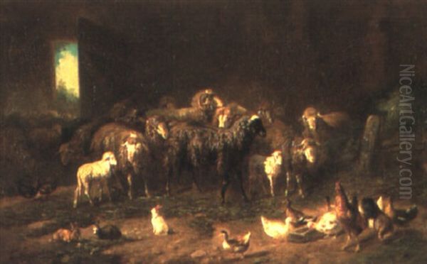 Tiere Im Stall Oil Painting by Louis (Ludwig) Reinhardt