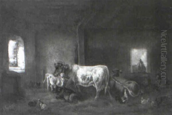 Resting In The Stable Oil Painting by Louis (Ludwig) Reinhardt