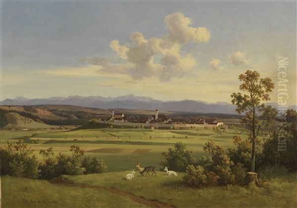 Blick Auf Schongau Und Die Alpen Oil Painting by Wilhelm Reinhardt