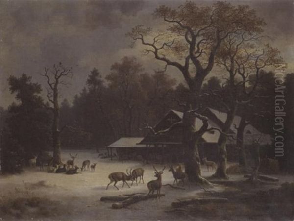 Wildfutterung Oil Painting by Wilhelm Reinhardt