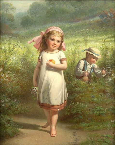 Among The Daisies Oil Painting by Benjamin Franklin Reinhart