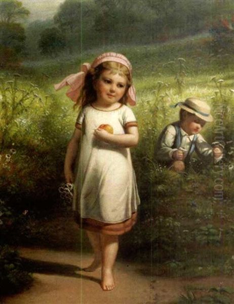 Among The Daisies Oil Painting by Benjamin Franklin Reinhart