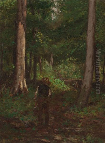 Figure On A Forest Pathway Oil Painting by Charles Stanley Reinhart